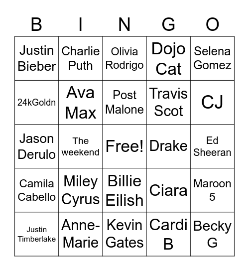Liedjes Bingo Card