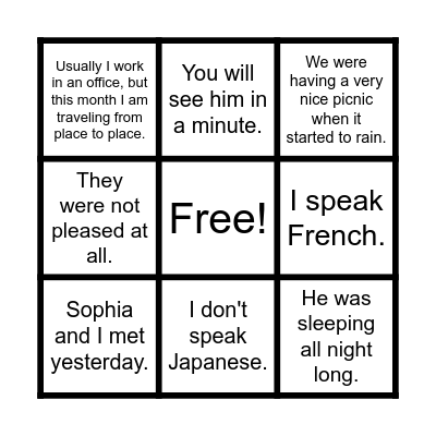 Simple x Progressive Tenses Bingo Card