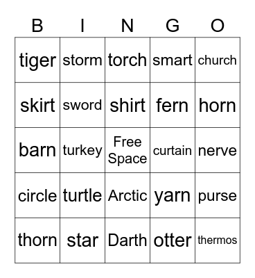 R-Controlled Words Bingo Card