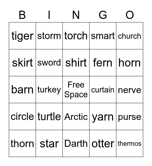 R-Controlled Words Bingo Card