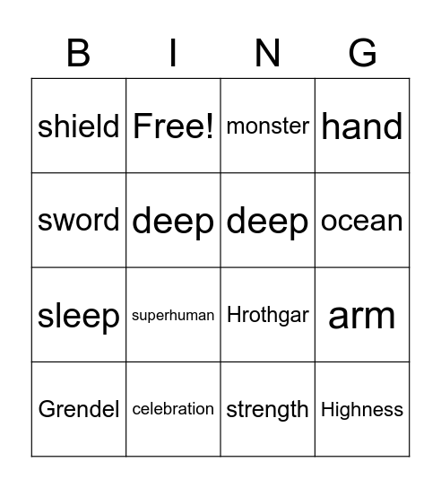 Beowulf Bingo Card