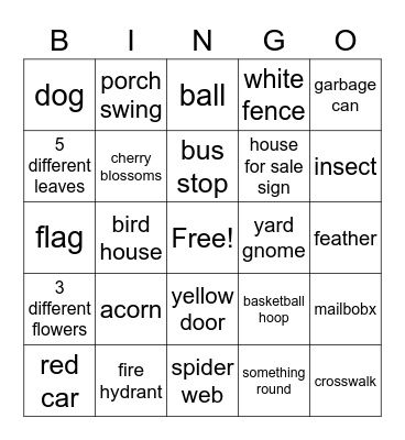 Neighborhood Photo Scavenger Hunt Bingo Card