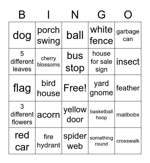 Neighborhood Photo Scavenger Hunt Bingo Card