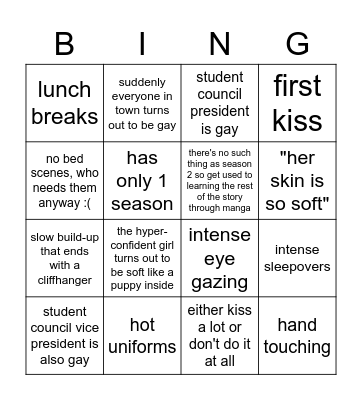 Yuri Anime Bingo Card