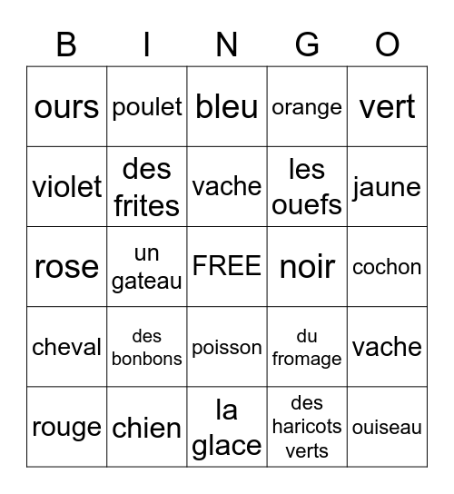 French Bingo Card