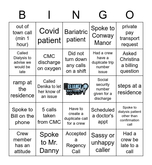 Dispatch Week 2021 Bingo Card