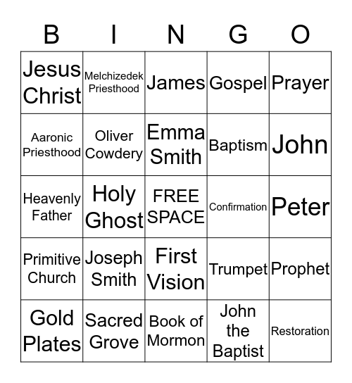 The Restoration Bingo Card
