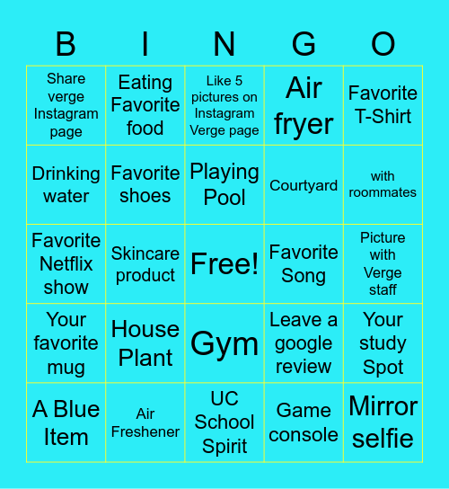 Verge Apartment Bingo Card