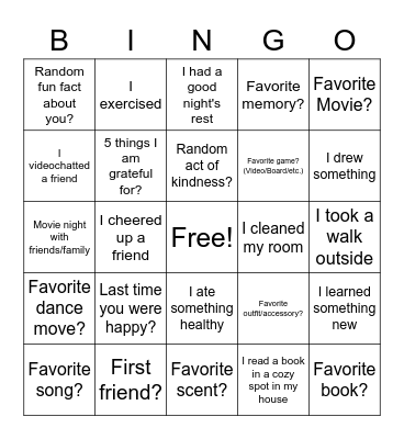 All the Good Things Bingo :) Bingo Card