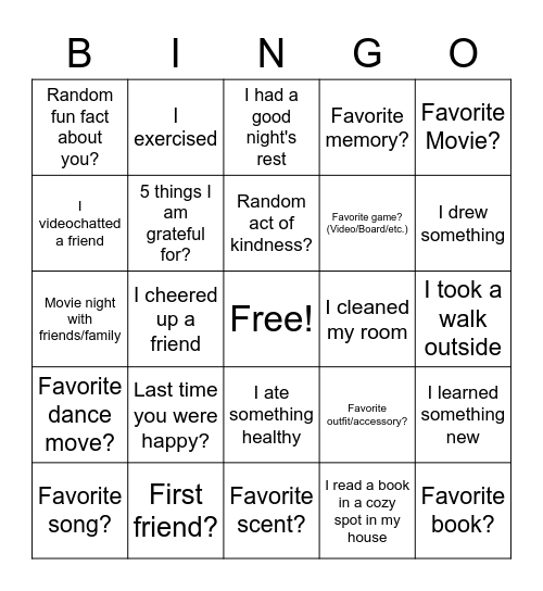 All the Good Things Bingo :) Bingo Card