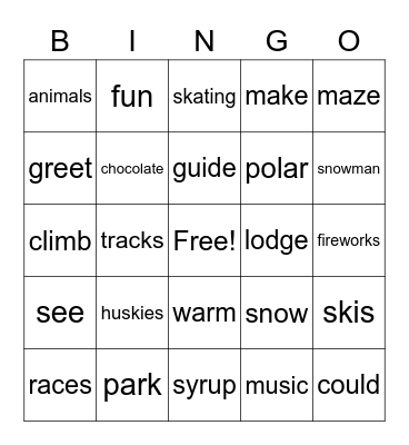 Winter Wonderland Bingo Card