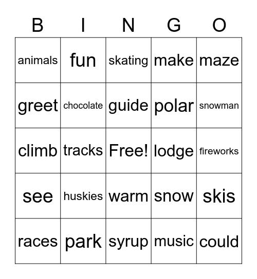 Winter Wonderland Bingo Card