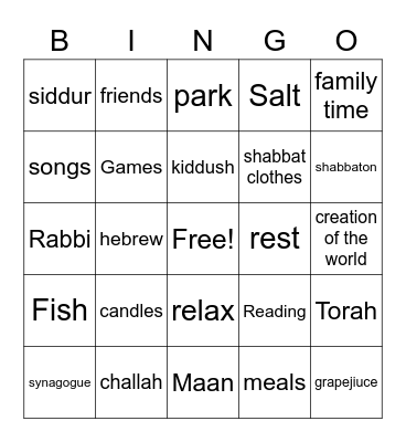 Shabbat Bingo Card