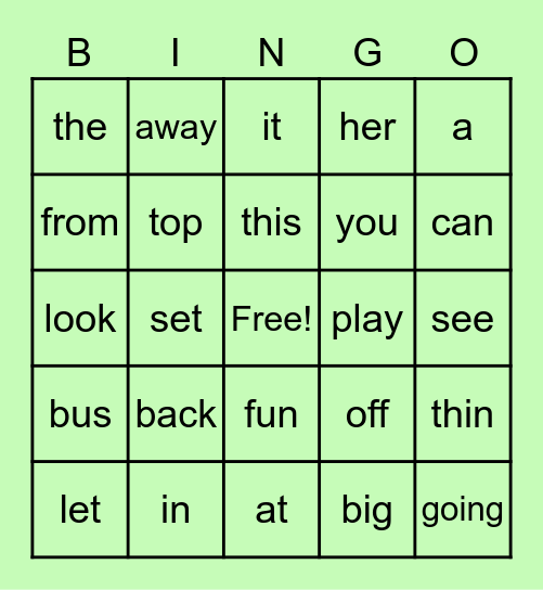 Letterland Sight Word Bingo Card