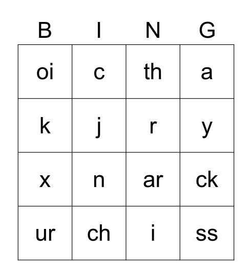 Phonic Bingo  Bingo Card