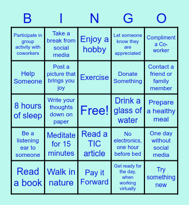 Self Care Bingo Card