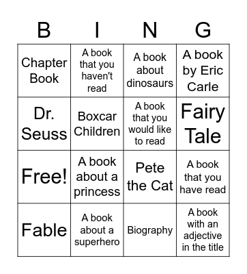 Book Sharing Bingo Card