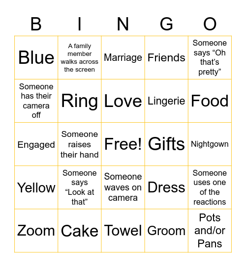 Sheree's Bridal Shower BINGO! Bingo Card