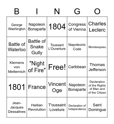 Revolutionary Bingo Card