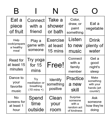 Self-Care Bingo Card