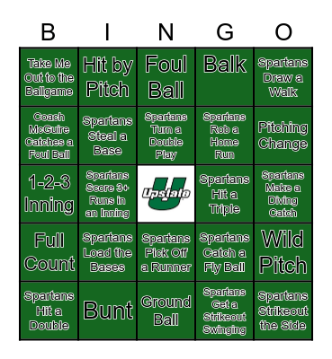 Upstate Spartans Baseball Bingo Card