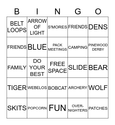 CU!B SCOUT BINGO Card