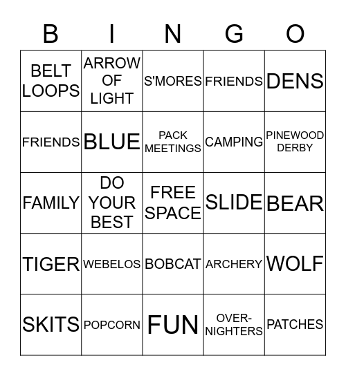 CU!B SCOUT BINGO Card