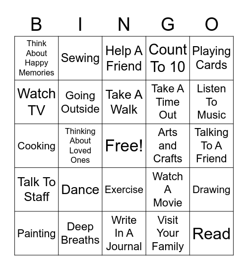 COPING SKILLS BINGO Card