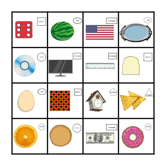 Real World Shapes Bingo Card