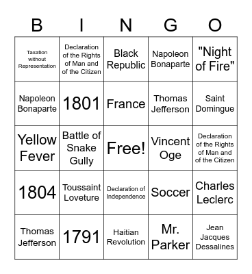 Revolutionary Bingo Card
