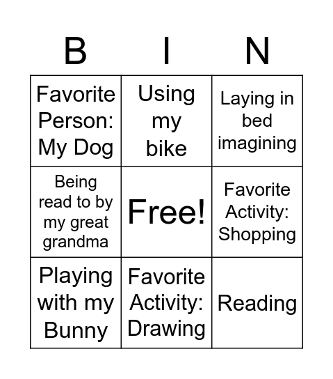 Favorite Bingo Card