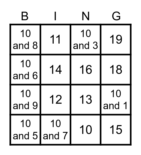 Making 10 Bingo Card
