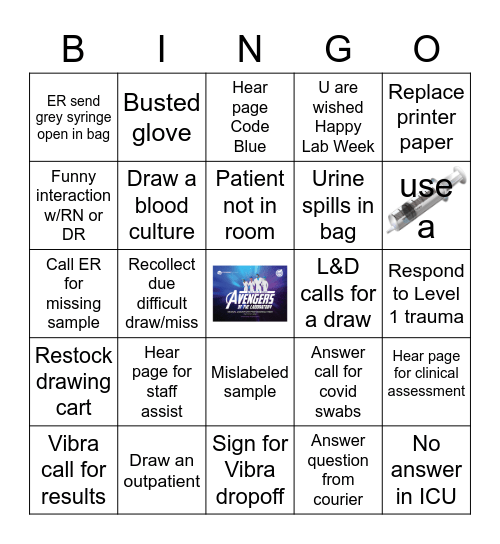 Lab Assistant/Histology Bingo Card