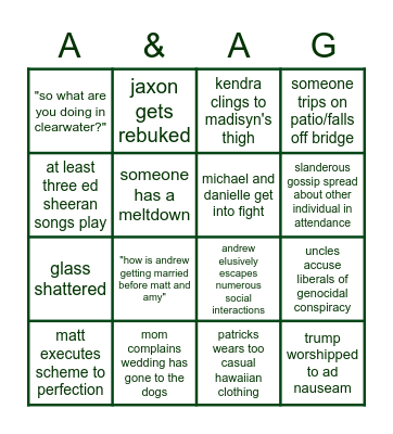 Andrew and Allana's Wedding Bingo Card