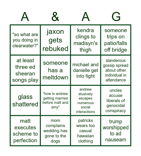 Andrew and Allana's Wedding Bingo Card