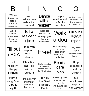 Home Care Bingo Card