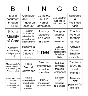 UHC BINGO Card