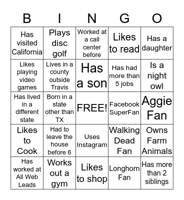 HIL Bingo Card