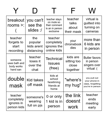 Hybrid School Bingo Card