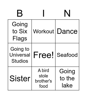 Favorite Bingo Card