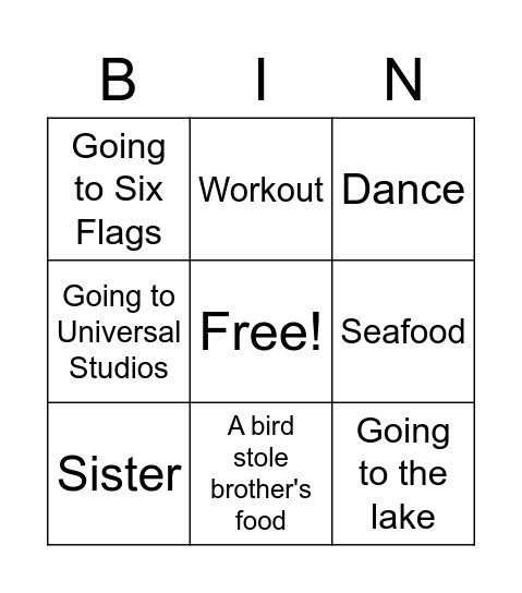 Favorite Bingo Card