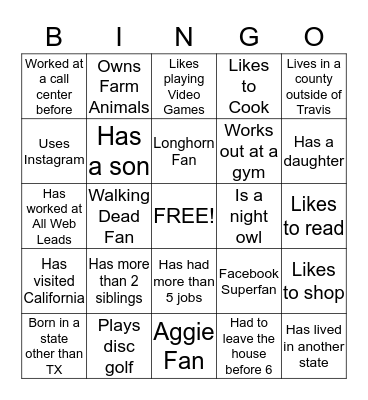Untitled Bingo Card