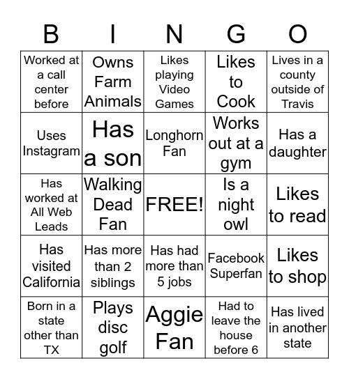 Untitled Bingo Card