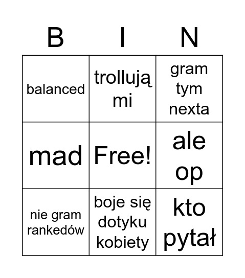 Najczel bingo Card