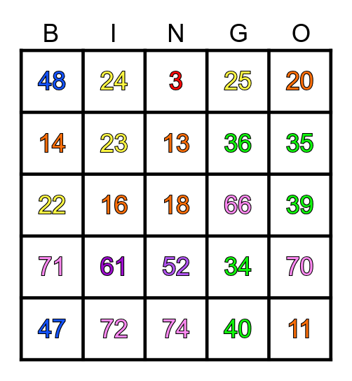 Bingo Bingo Bingo Card