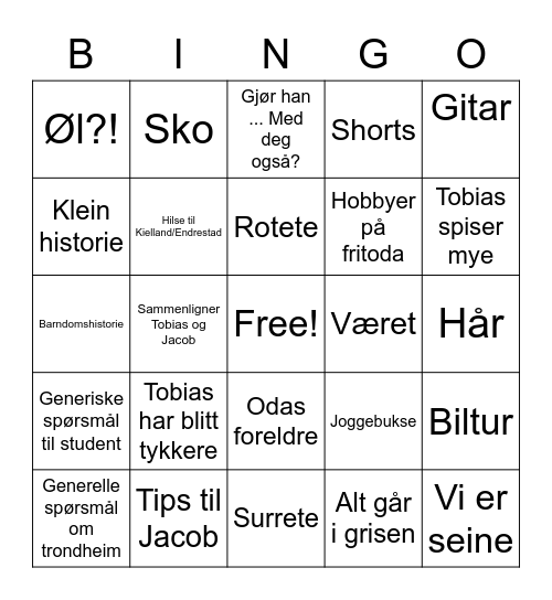 Restaurantbesøk med Siri Ann Bingo Card