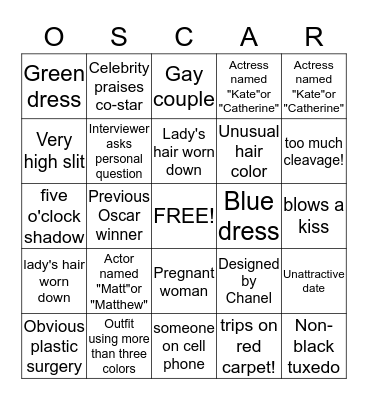 Red Carpet Bingo Card