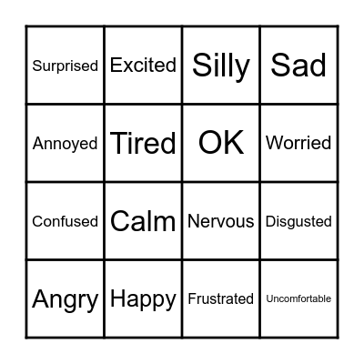 Emotions Bingo Card