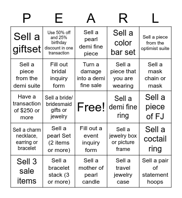 Pearl Girl Weekend BINGO Card