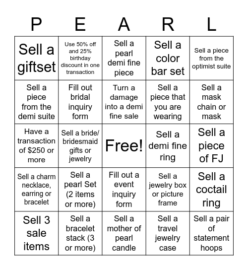 Pearl Girl Weekend BINGO Card